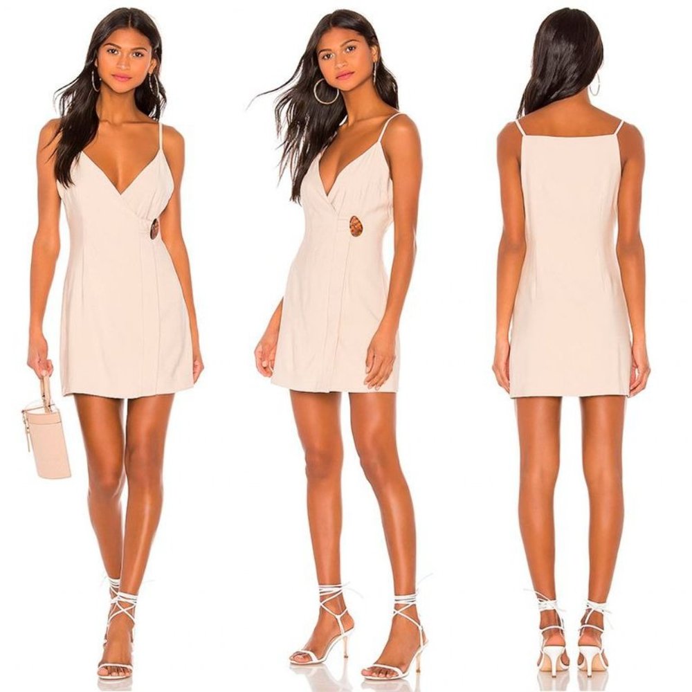 NWT L'ACADEMIE x Revolve The Brigitte Mini Dress in Sand Sz L‎